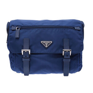Prada nylon leather messenger crossbody bag navy blue